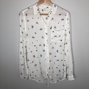 Beachlunchlounge Star Pattern Button Up‎ White Shirt Size  Medium